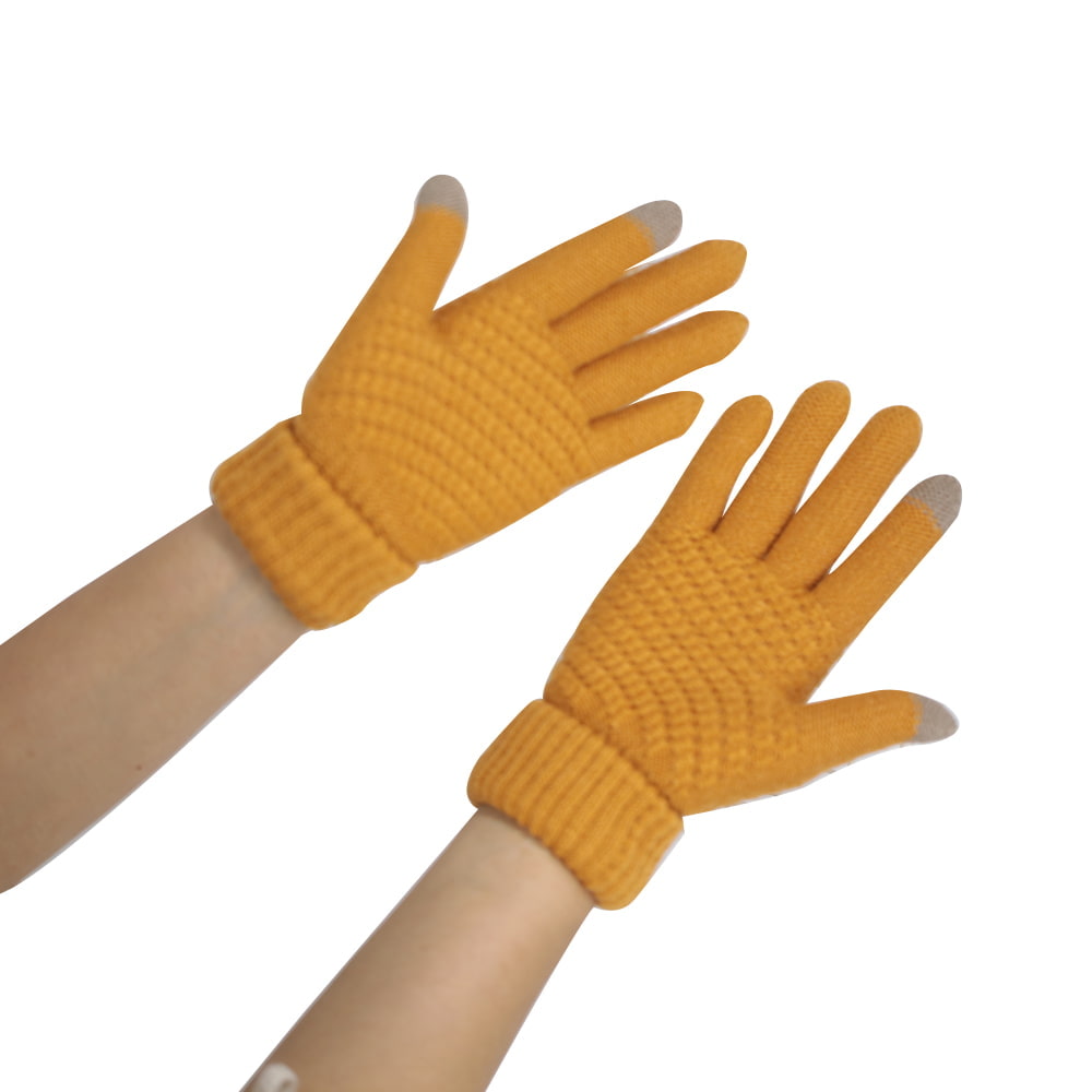 Gants à écran tactile tricotés à deux doigts de couleur unie