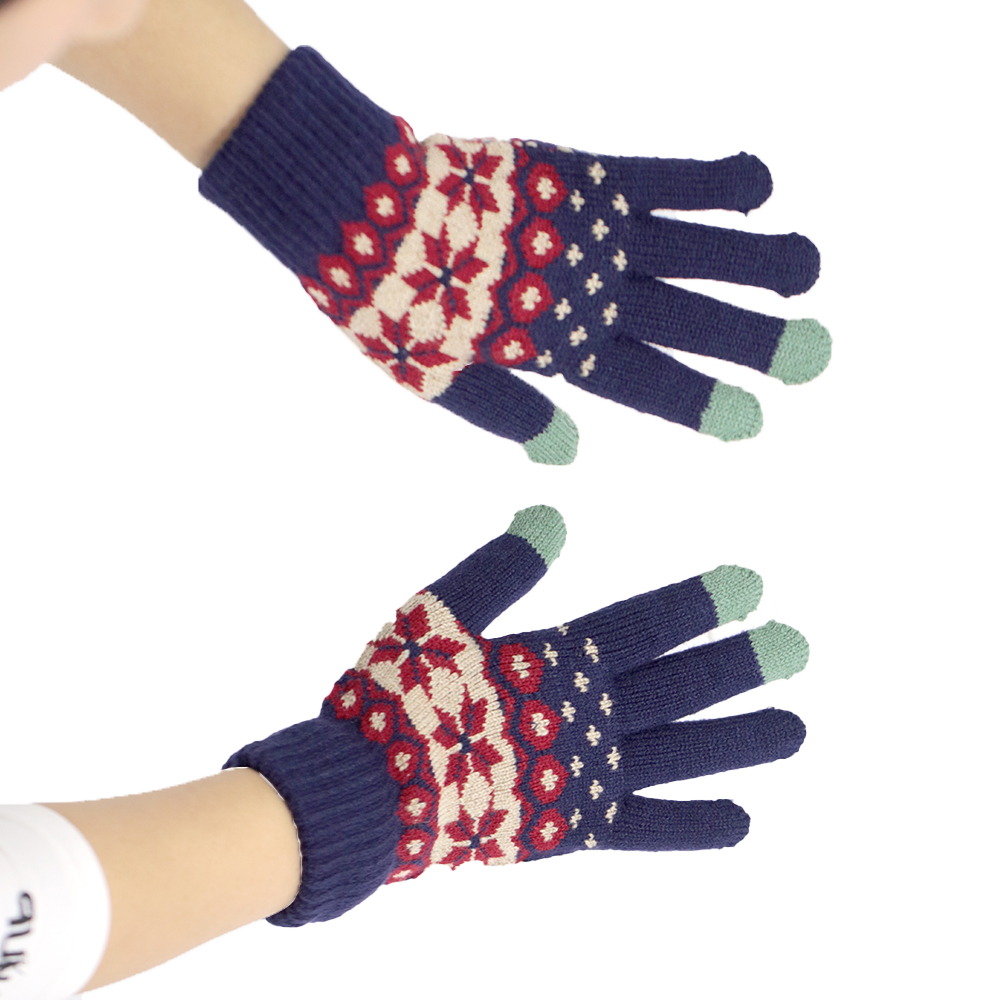 Gants tricotés à écran tactile en jacquard acrylique à trois doigts