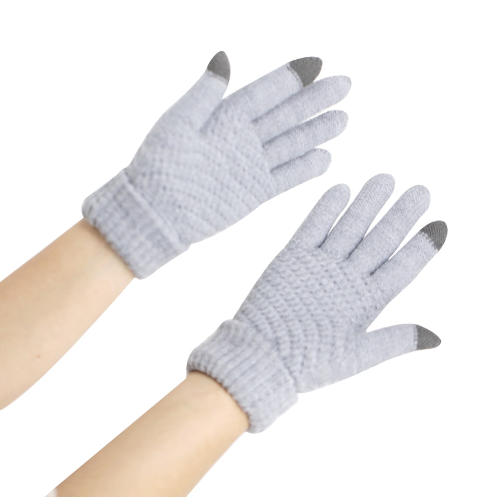 Gants à écran tactile tricotés à deux doigts de couleur unie