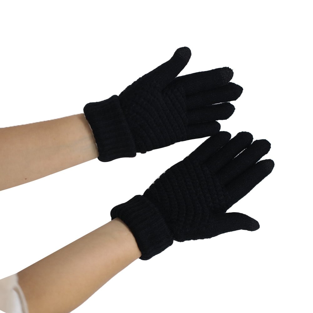 Gants à écran tactile tricotés à deux doigts de couleur unie