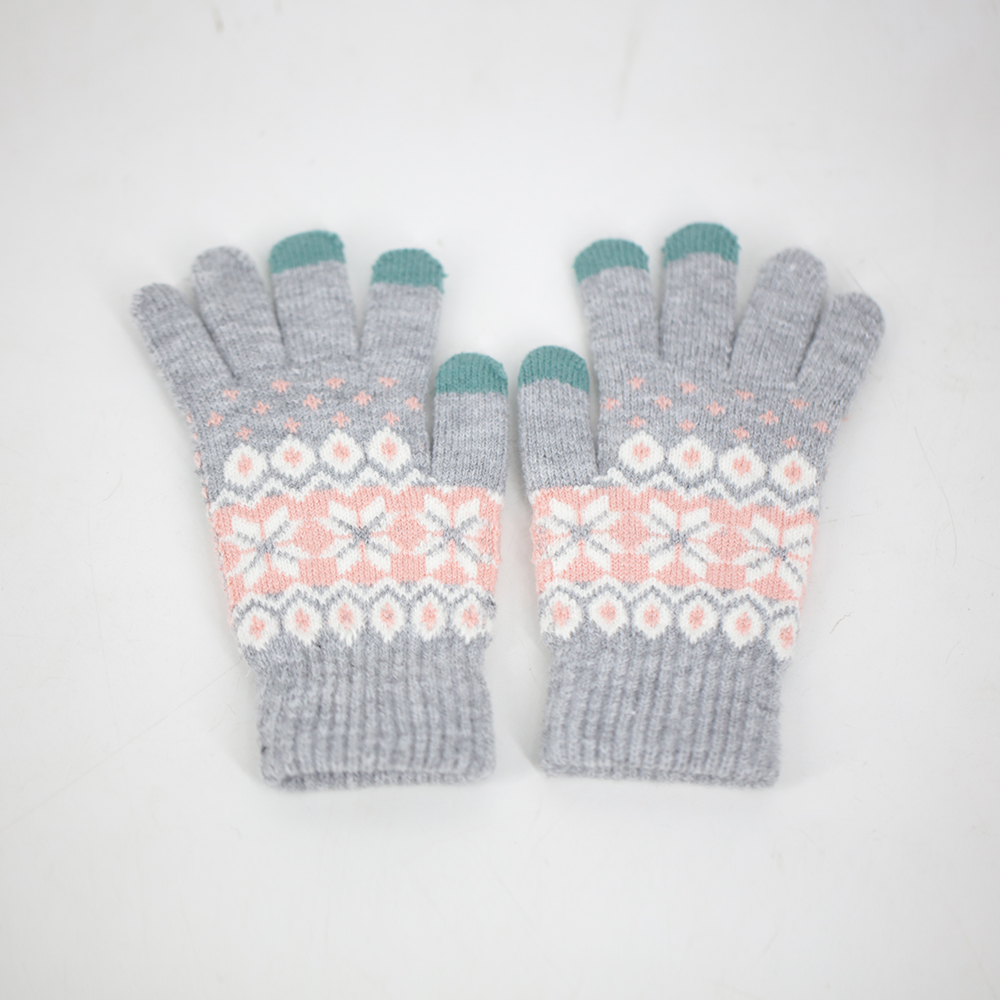 Gants tricotés à écran tactile en jacquard acrylique à trois doigts