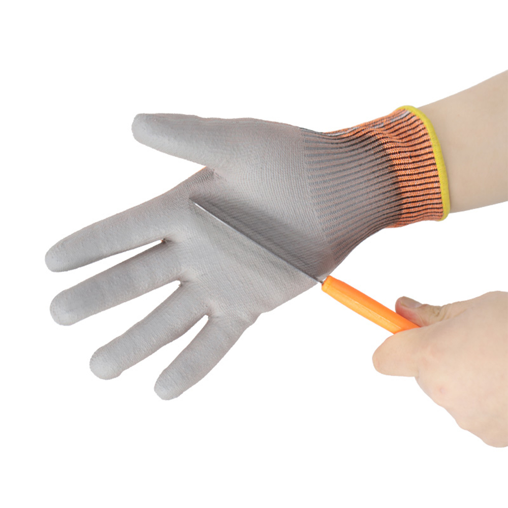 Gants résistants aux coupures en PU trempé grade 5 orange