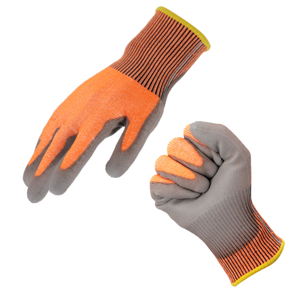 Gants résistants aux coupures en PU trempé grade 5 orange